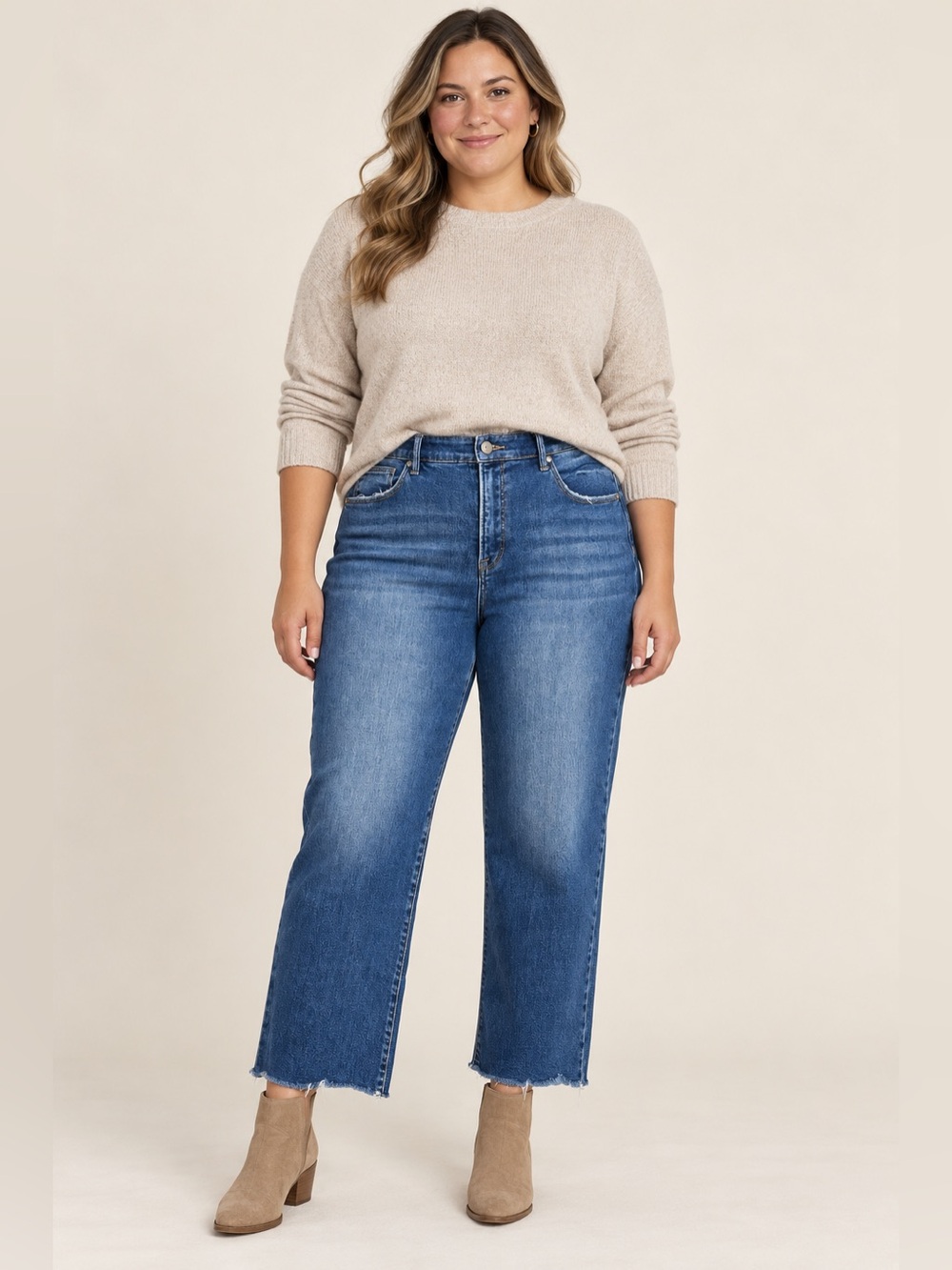 Risen High Rise Cropped Straight Leg Raw Hem Jeans Size 15/32